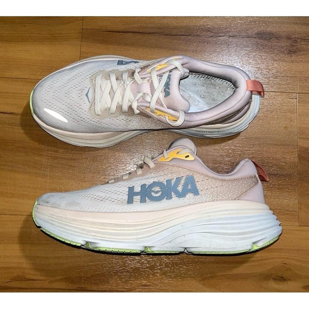 Womens HOKA Bondi 8 Running Walking Cream Vanilla Sneakers Shoes